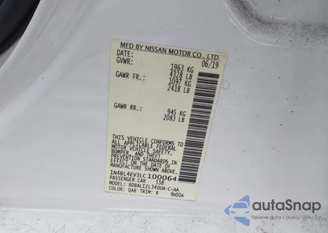 2020 Nissan Altima Sl Fwd from USA, damaged, VIN 1N4BL4EV3LC100064